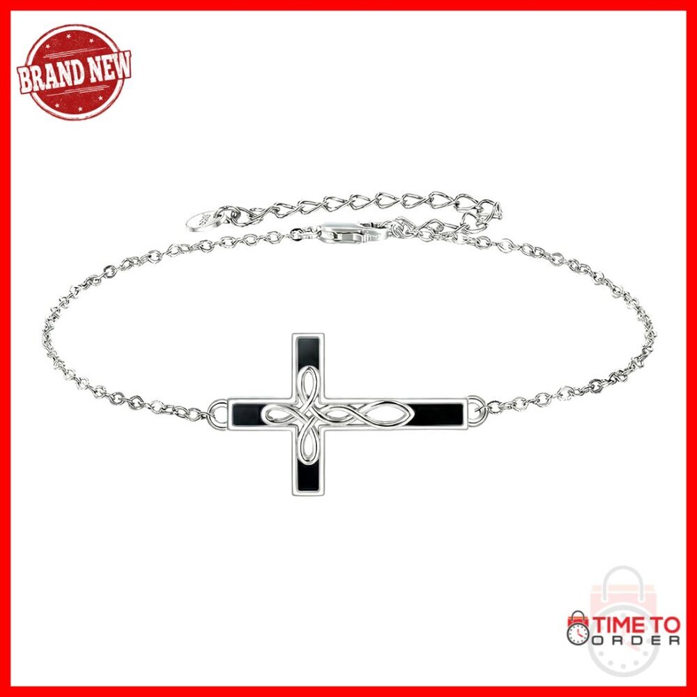 Sterling Silver Celtic Cross Bracelet Adjustable 6.5-8.5 Inches Faith Jewelry